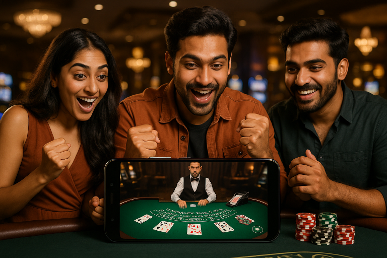 Indian players engaging in live blackjack on a mobile device